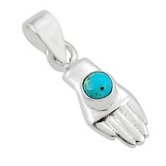 0.83cts natural turquoise tibetan 925 silver hand of god hamsa pendant y25776