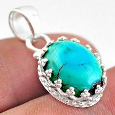 6.55cts natural turquoise tibetan 925 sterling silver crown pendant t43306