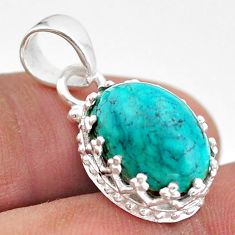 6.54cts natural turquoise tibetan 925 sterling silver crown pendant t43324