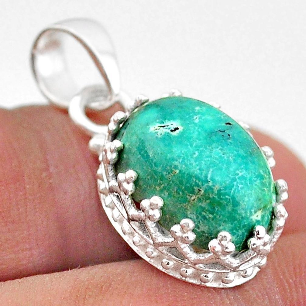 6.56cts natural turquoise tibetan 925 sterling silver crown pendant t43326