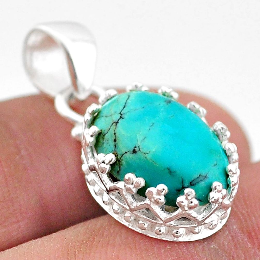 5.54cts natural turquoise tibetan 925 sterling silver crown pendant t43329