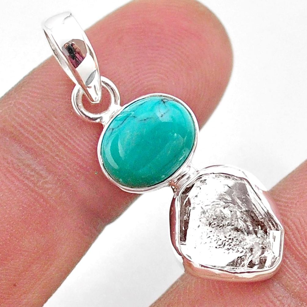 8.39cts natural turquoise tibetan herkimer diamond 925 silver pendant t49101