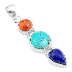 Clearance Sale- 7.85cts natural turquoise tibetan mojave turquoise lapis silver pendant u27431