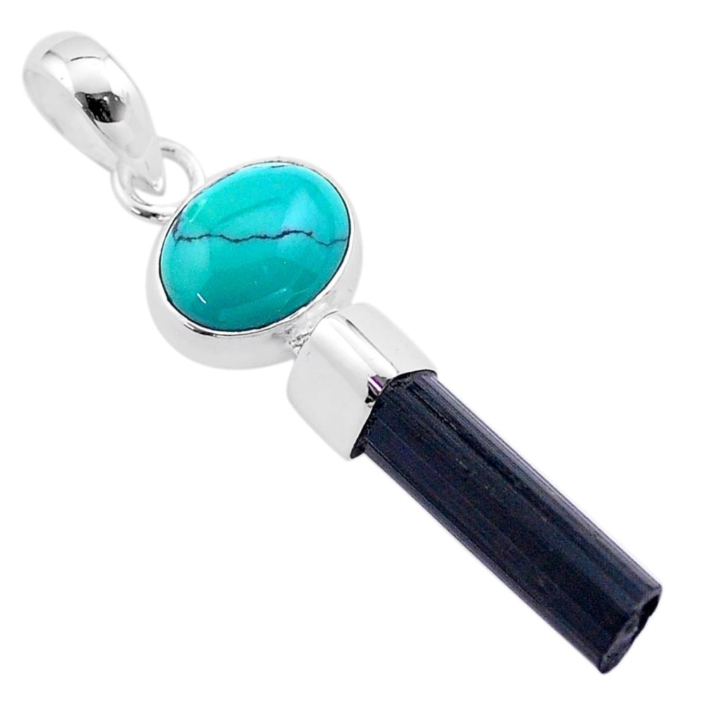 9.57cts natural turquoise tibetan tourmaline raw 925 silver pendant t48482