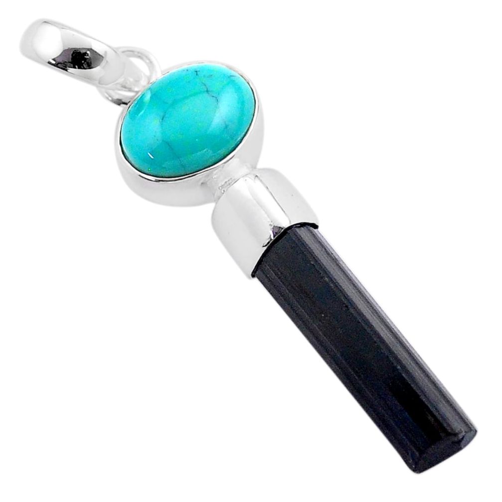 9.54cts natural turquoise tibetan tourmaline raw 925 silver pendant t48491