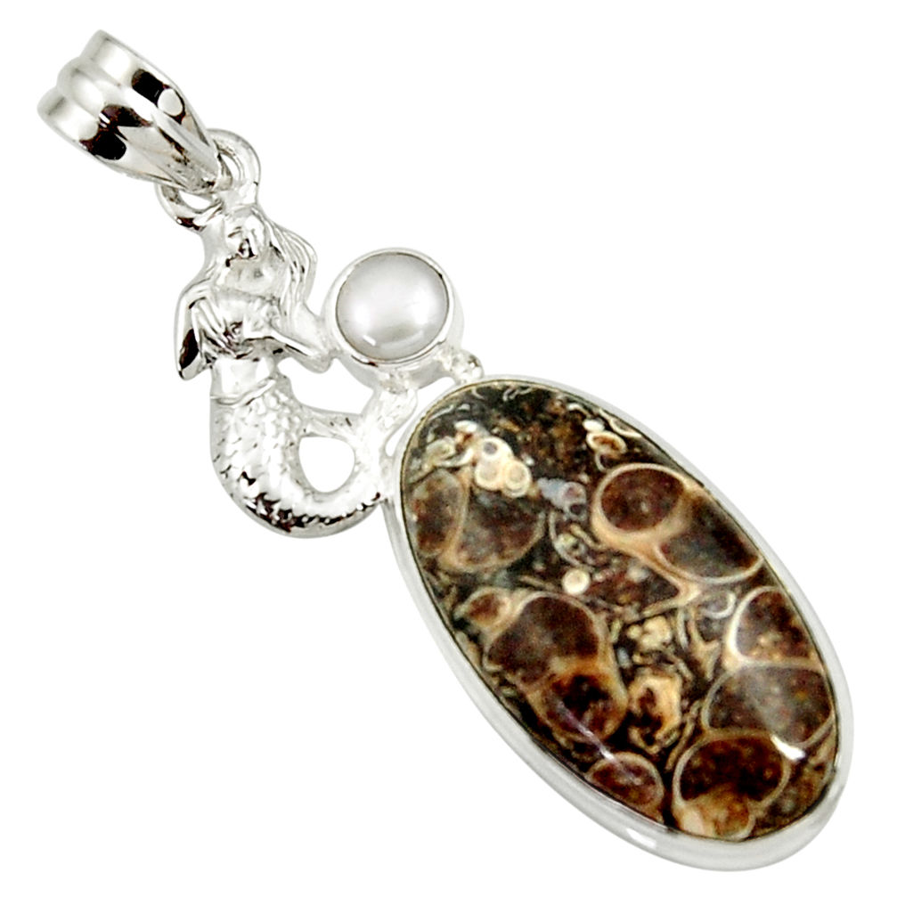 la fossil snail agate 925 silver fairy mermaid pendant d44604