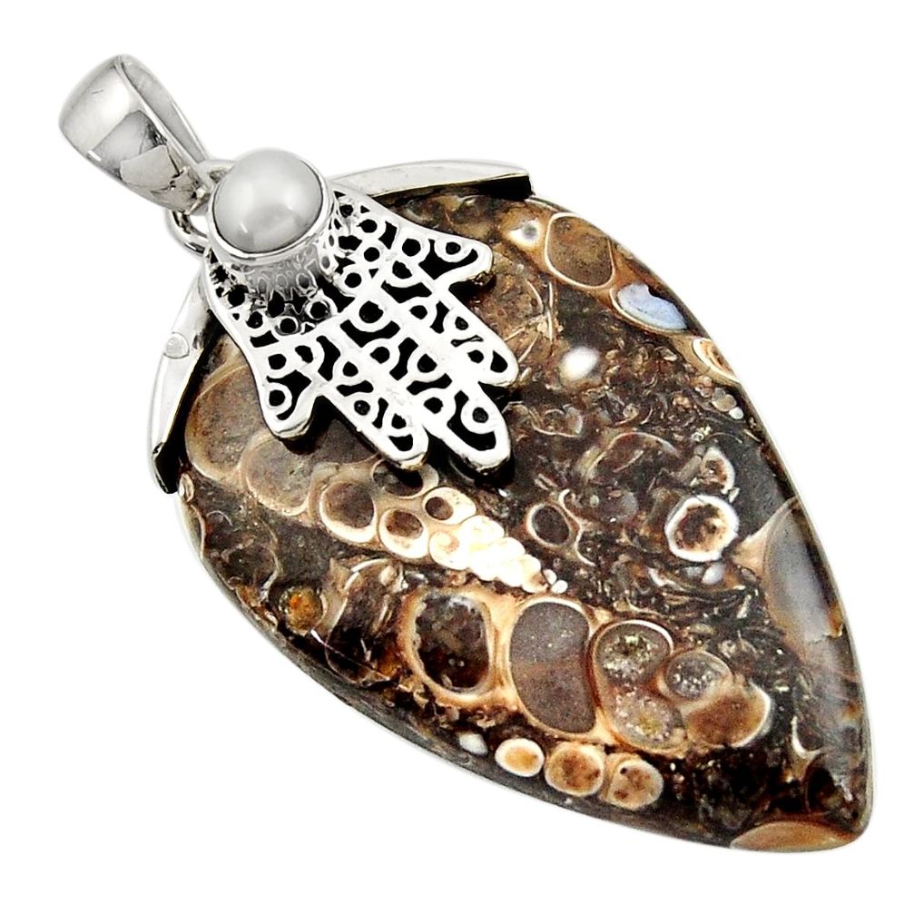 la fossil snail agate silver hand of god hamsa pendant d45592