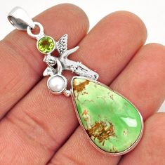 17.23cts natural variscite peridot pearl silver angel wings fairy pendant y2799