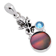 3.76cts natural volcano aurora opal blue topaz 925 silver angel pendant n54010