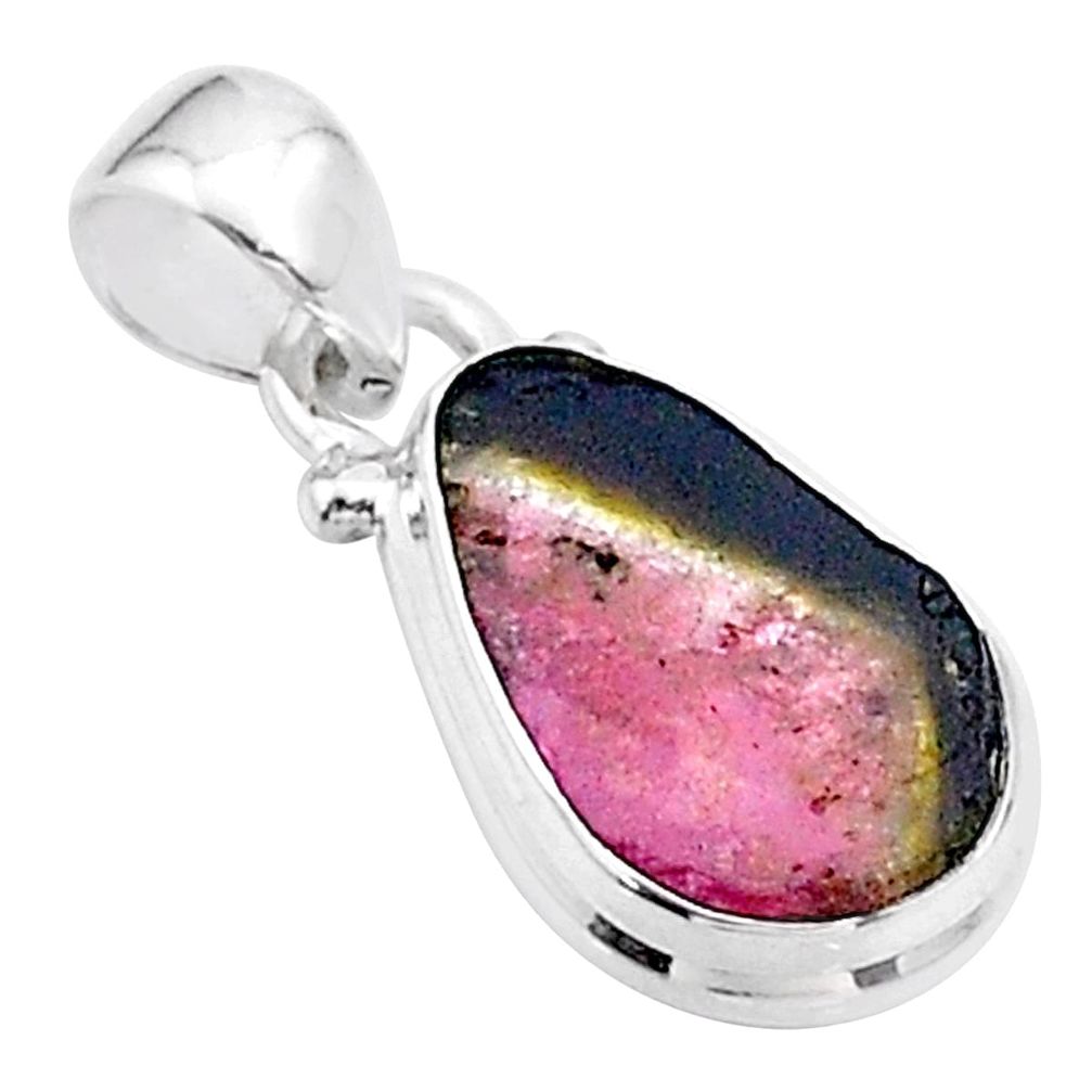 4.54cts natural watermelon tourmaline slice 925 sterling silver pendant t46360