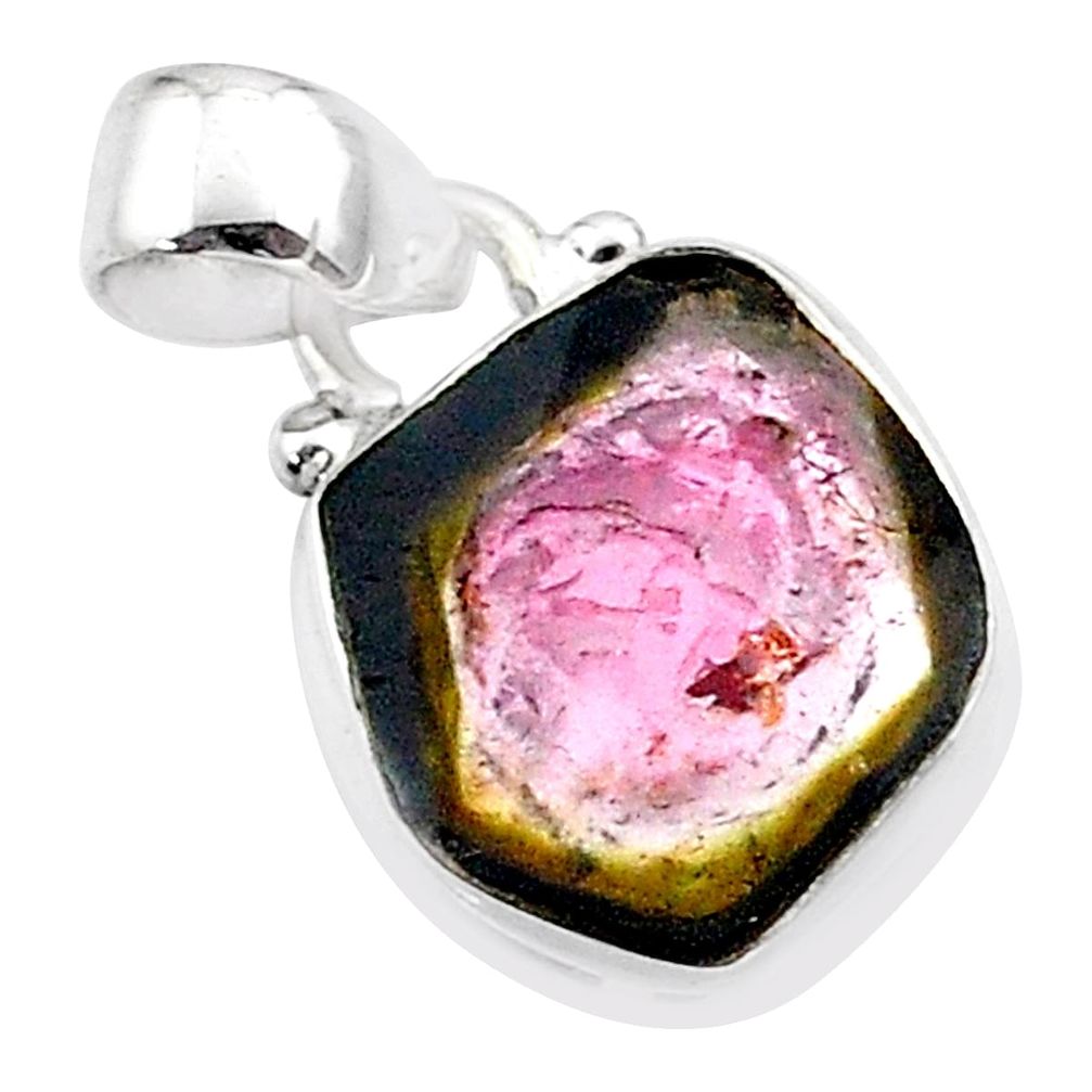 5.76cts natural watermelon tourmaline slice 925 sterling silver pendant t46361