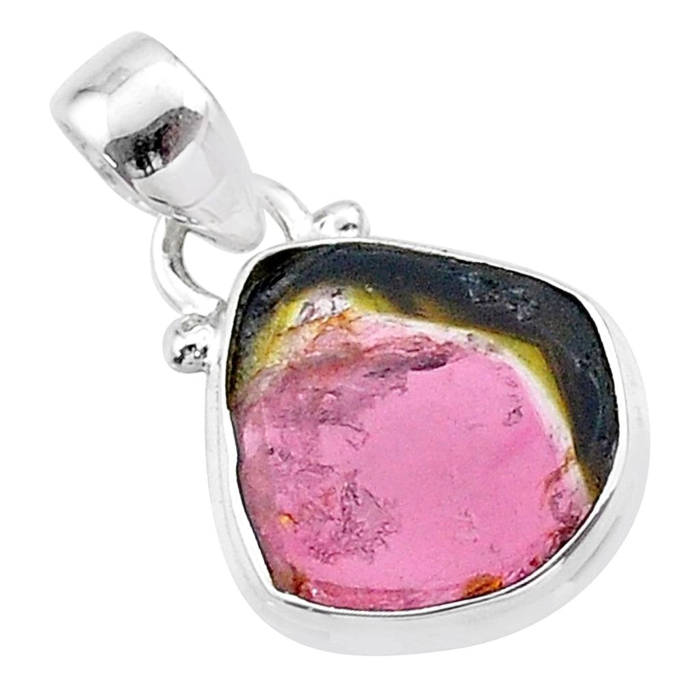 7.01cts natural watermelon tourmaline slice 925 sterling silver pendant t46365