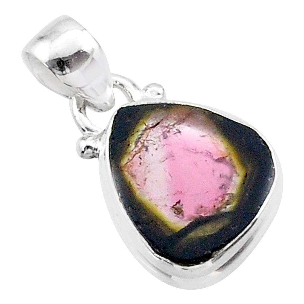 6.53cts natural watermelon tourmaline slice 925 sterling silver pendant t46371