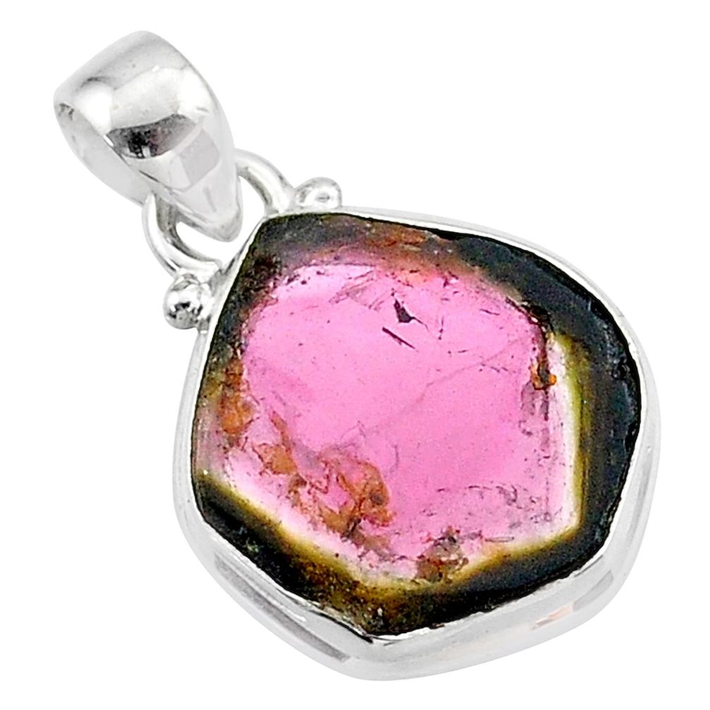 8.49cts natural watermelon tourmaline slice 925 sterling silver pendant t46376