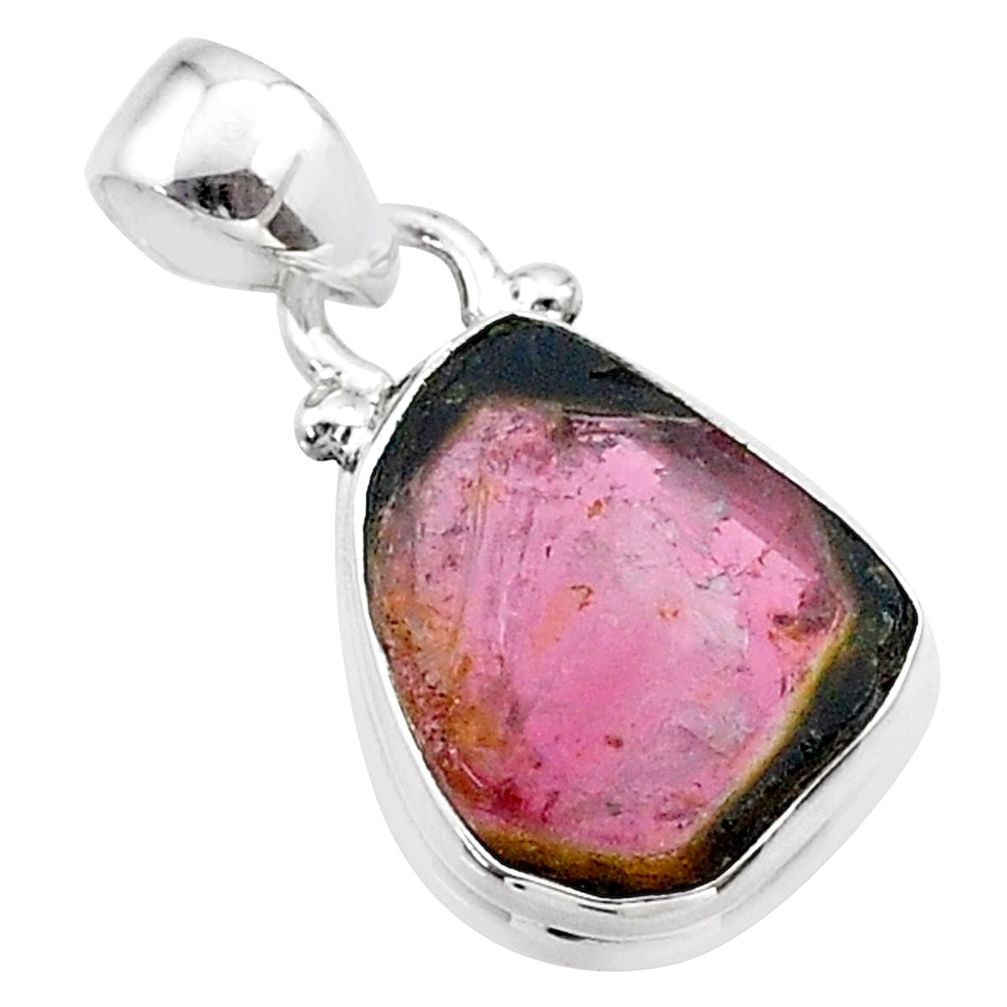 7.50cts natural watermelon tourmaline slice 925 sterling silver pendant t46379