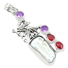 Clearance Sale- 16.52cts natural white biwa pearl amethyst 925 silver dragon pendant p38926