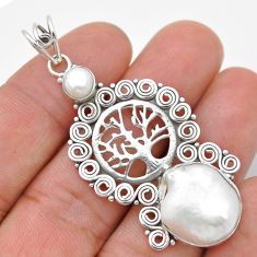 11.02cts natural white biwa pearl pearl 925 silver tree of life pendant u75059