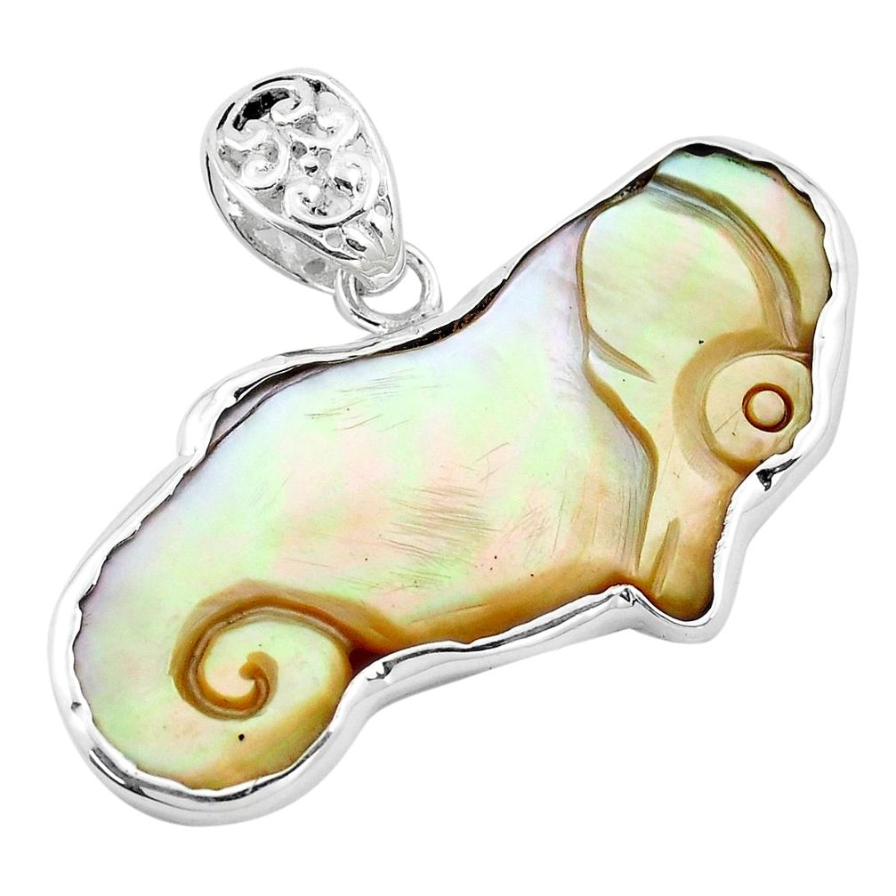 17.22cts natural white blister pearl 925 sterling silver seahorse pendant p13781