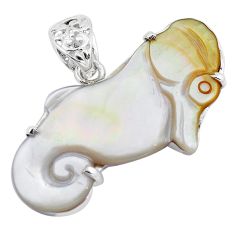 18.70cts natural white blister pearl 925 sterling silver seahorse pendant p13785