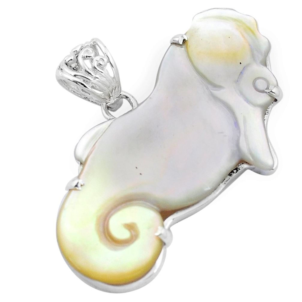 18.23cts natural white blister pearl 925 sterling silver seahorse pendant p13788