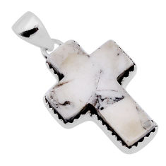 8.87cts natural white buffalo turquoise 925 silver holy cross pendant n31738