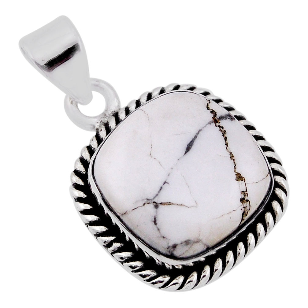 8.51cts natural white buffalo turquoise cushion sterling silver pendant n38208