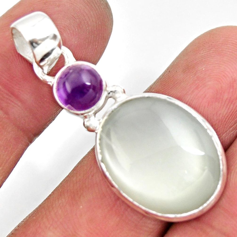 17.42cts natural white ceylon moonstone amethyst 925 silver pendant d41822