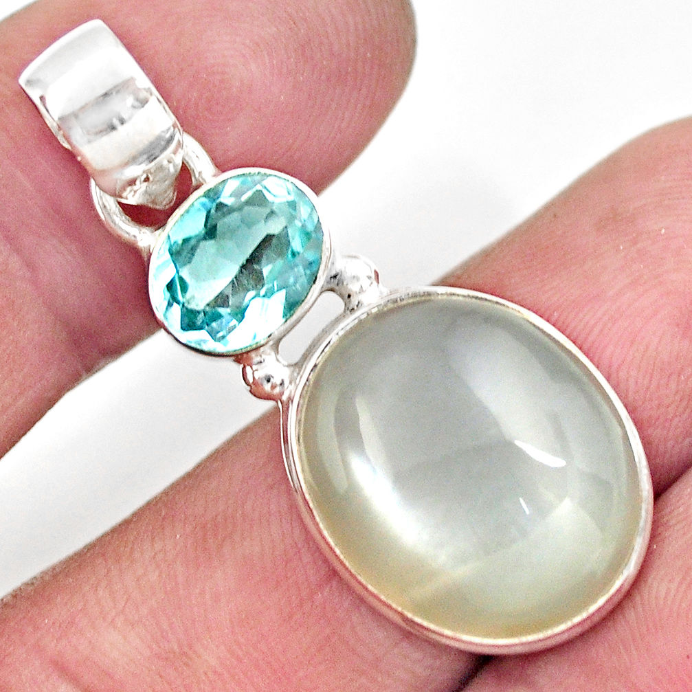 18.68cts natural white ceylon moonstone topaz 925 sterling silver pendant d41817