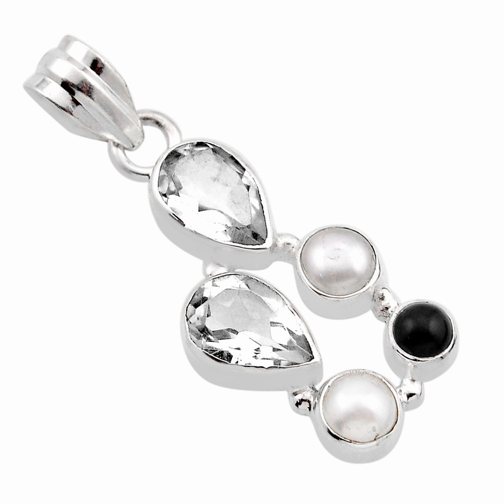 6.16cts natural white crystal onyx pearl sterling silver pendant jewelry y87555