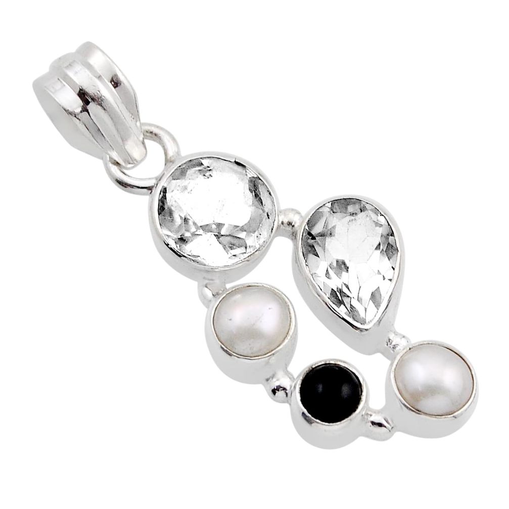 6.61cts natural white crystal onyx pearl sterling silver pendant jewelry y87557