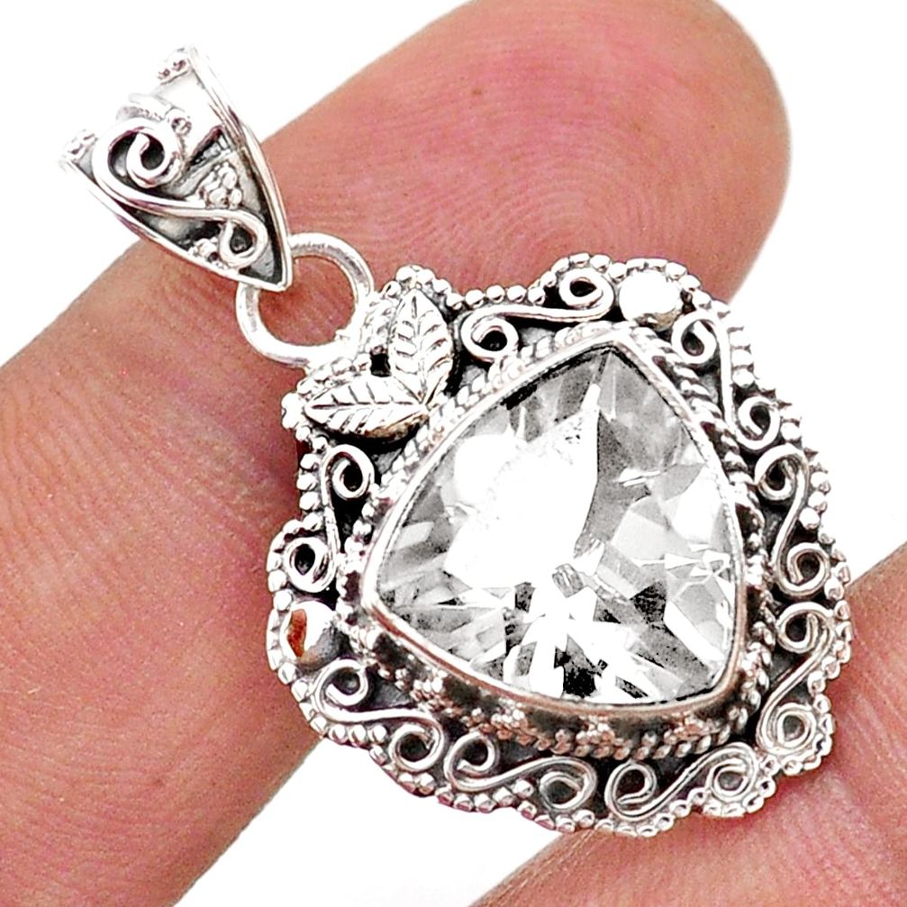 6.84cts natural white crystal trillion 925 sterling silver pendant t63626