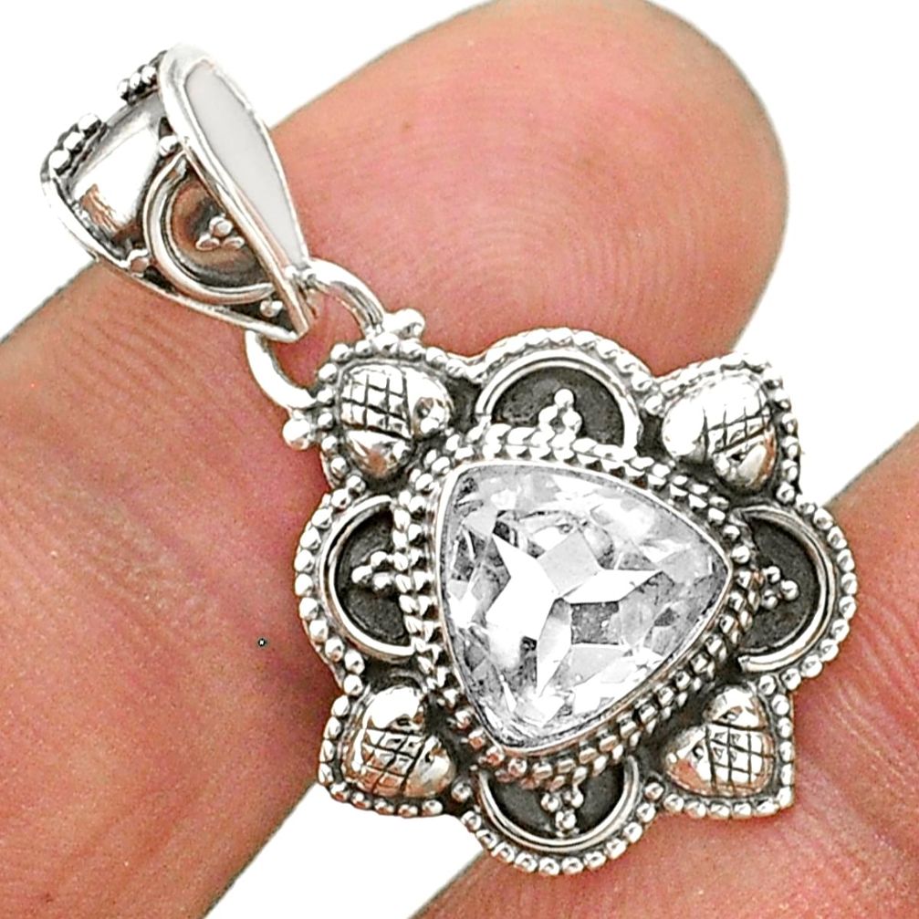 3.51cts natural white crystal trillion sterling silver pendant jewelry t63714
