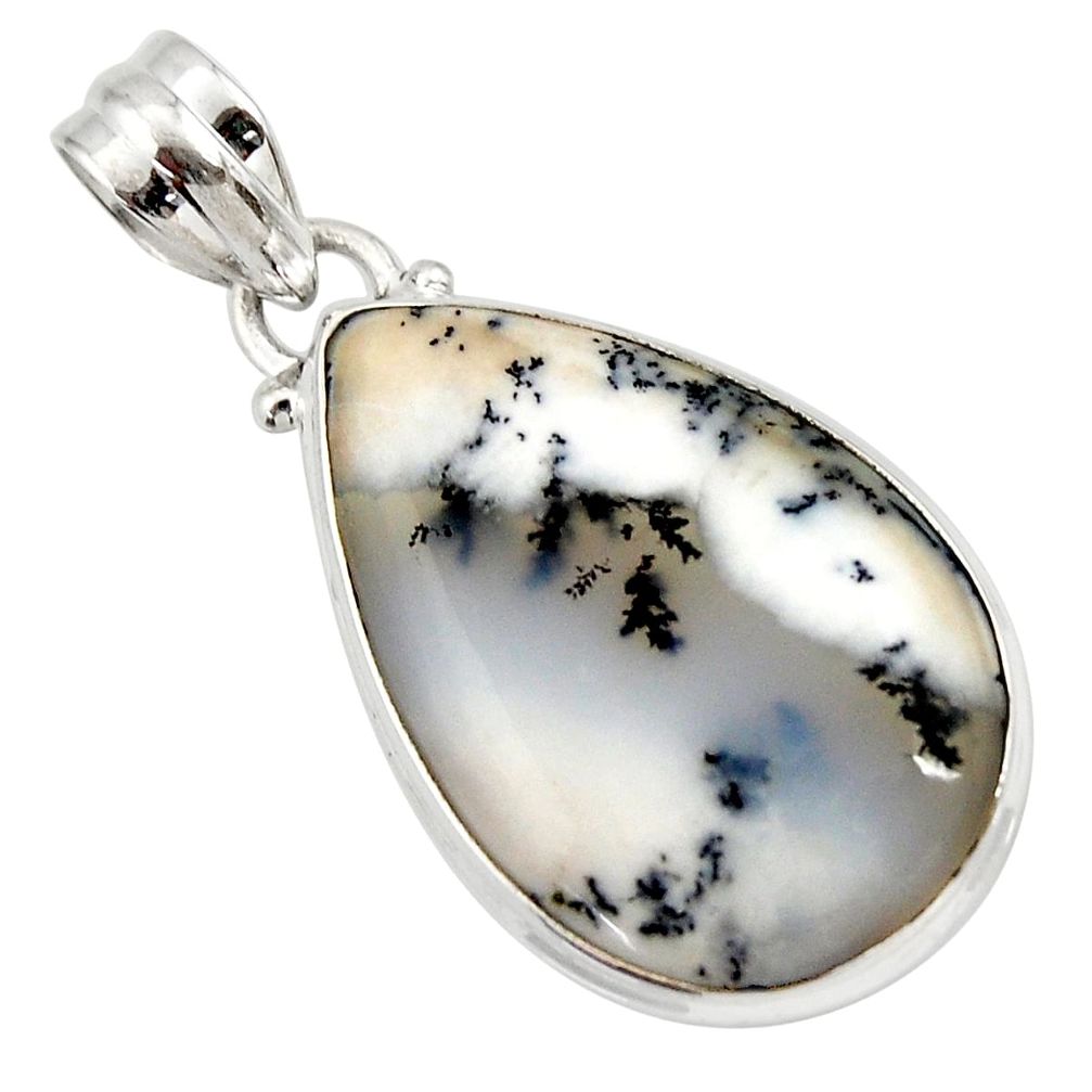 15.65cts natural white dendrite opal (merlinite) 925 silver pendant d42386