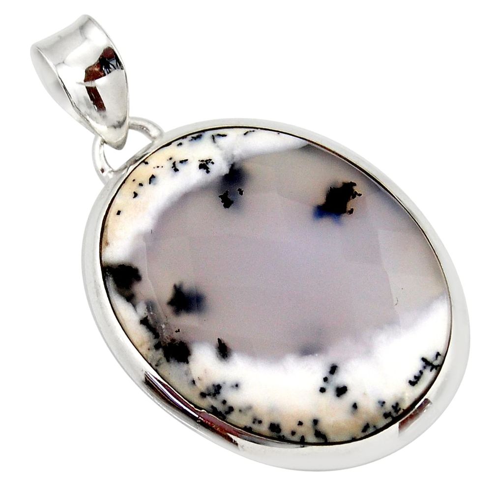  white dendrite opal (merlinite) 925 silver pendant d42387