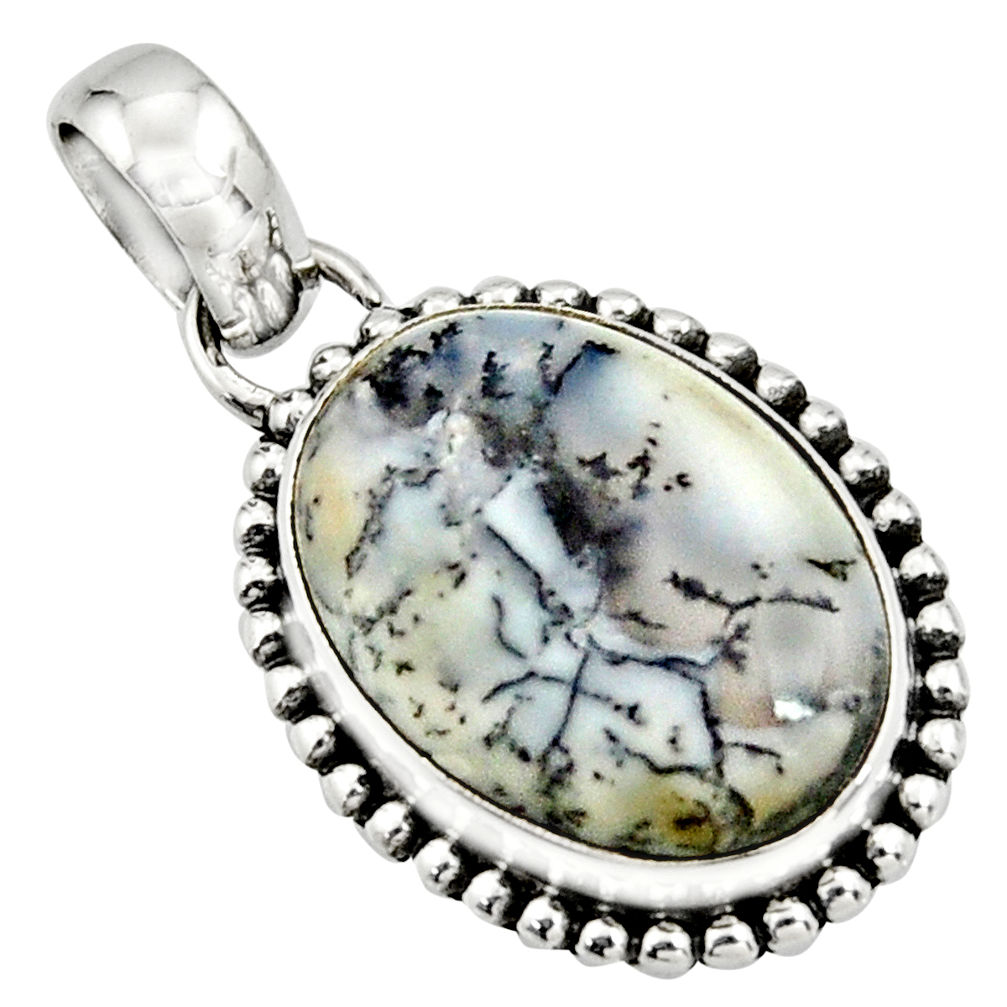13.70cts natural white dendrite opal (merlinite) 925 silver pendant r26530