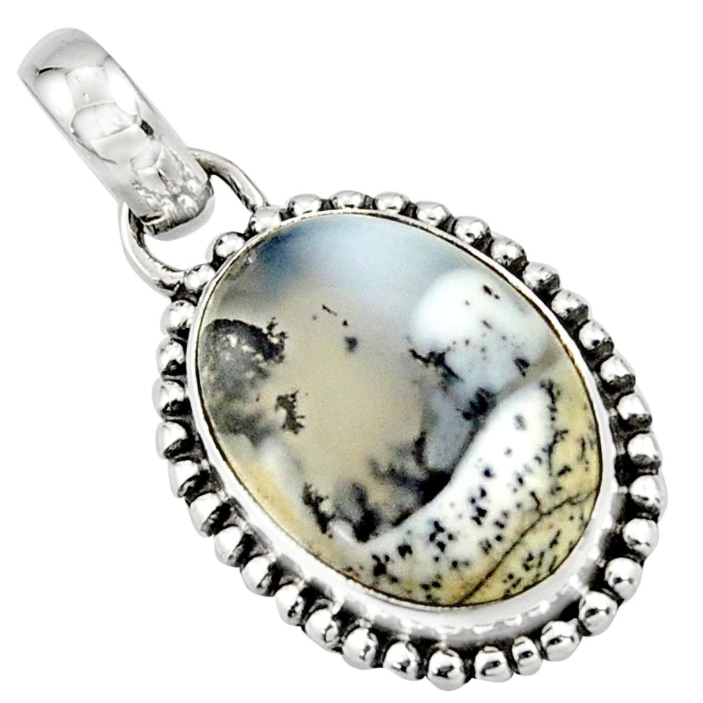 13.15cts natural white dendrite opal (merlinite) 925 silver pendant r26531