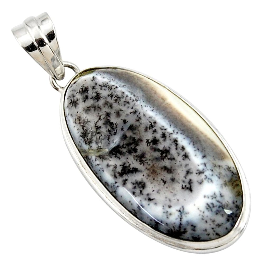17.57cts natural white dendrite opal (merlinite) 925 silver pendant r27745
