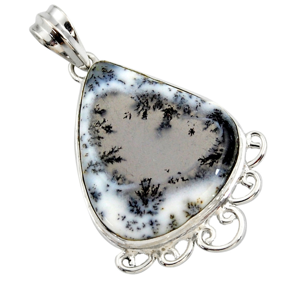 19.23cts natural white dendrite opal (merlinite) 925 silver pendant r27898