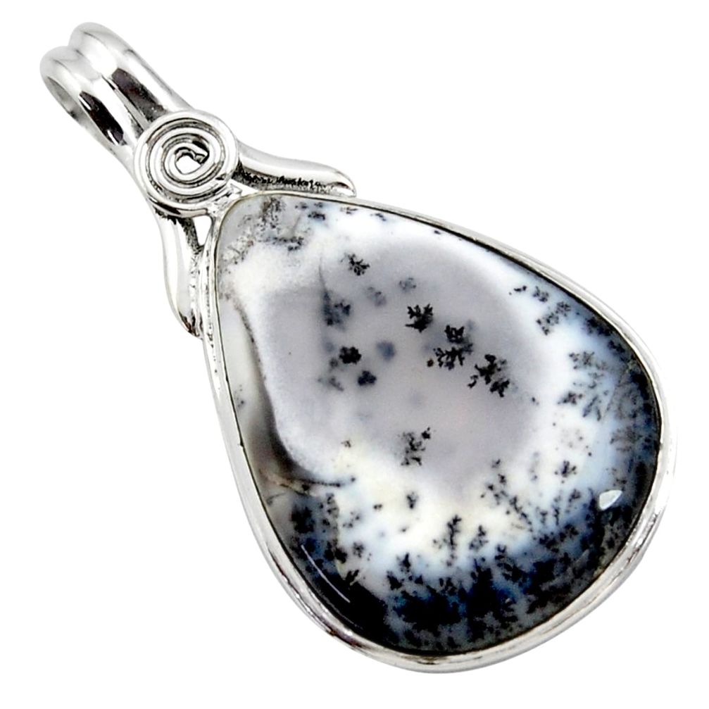 20.07cts natural white dendrite opal (merlinite) 925 silver pendant r27900