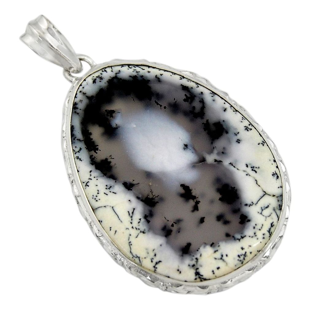 33.29cts natural white dendrite opal (merlinite) 925 silver pendant r30522