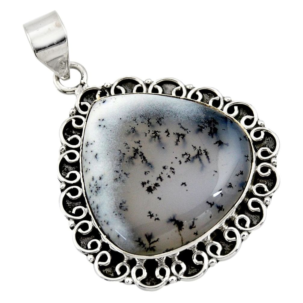 27.22cts natural white dendrite opal (merlinite) 925 silver pendant r30529