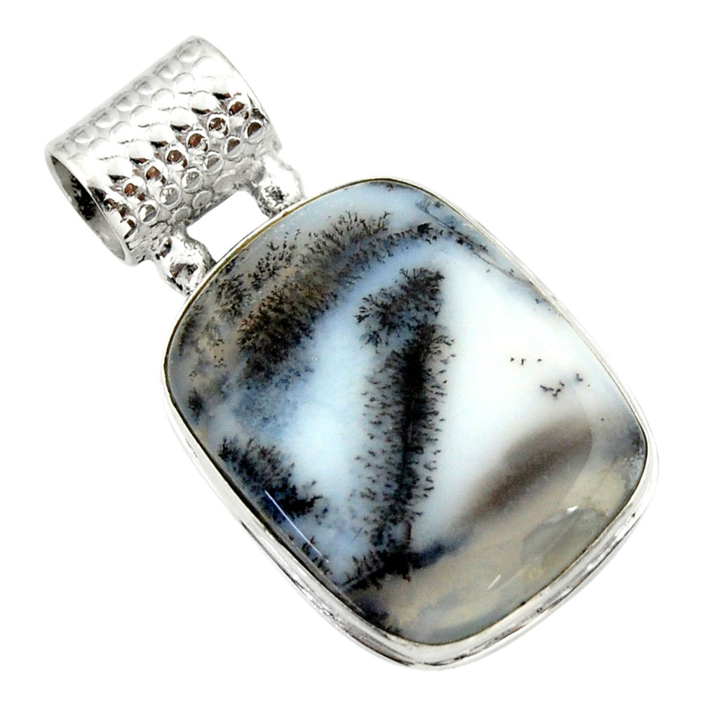 23.44cts natural white dendrite opal (merlinite) 925 silver pendant r32190