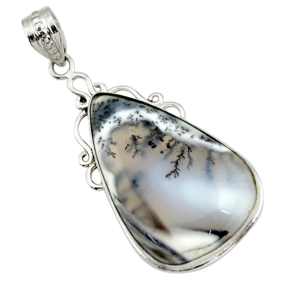 25.00cts natural white dendrite opal (merlinite) 925 silver pendant r32191