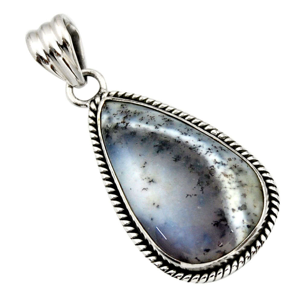 20.35cts natural white dendrite opal (merlinite) 925 silver pendant r32198