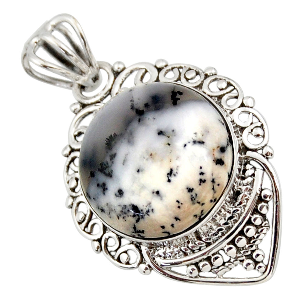 11.20cts natural white dendrite opal (merlinite) 925 silver pendant r32265