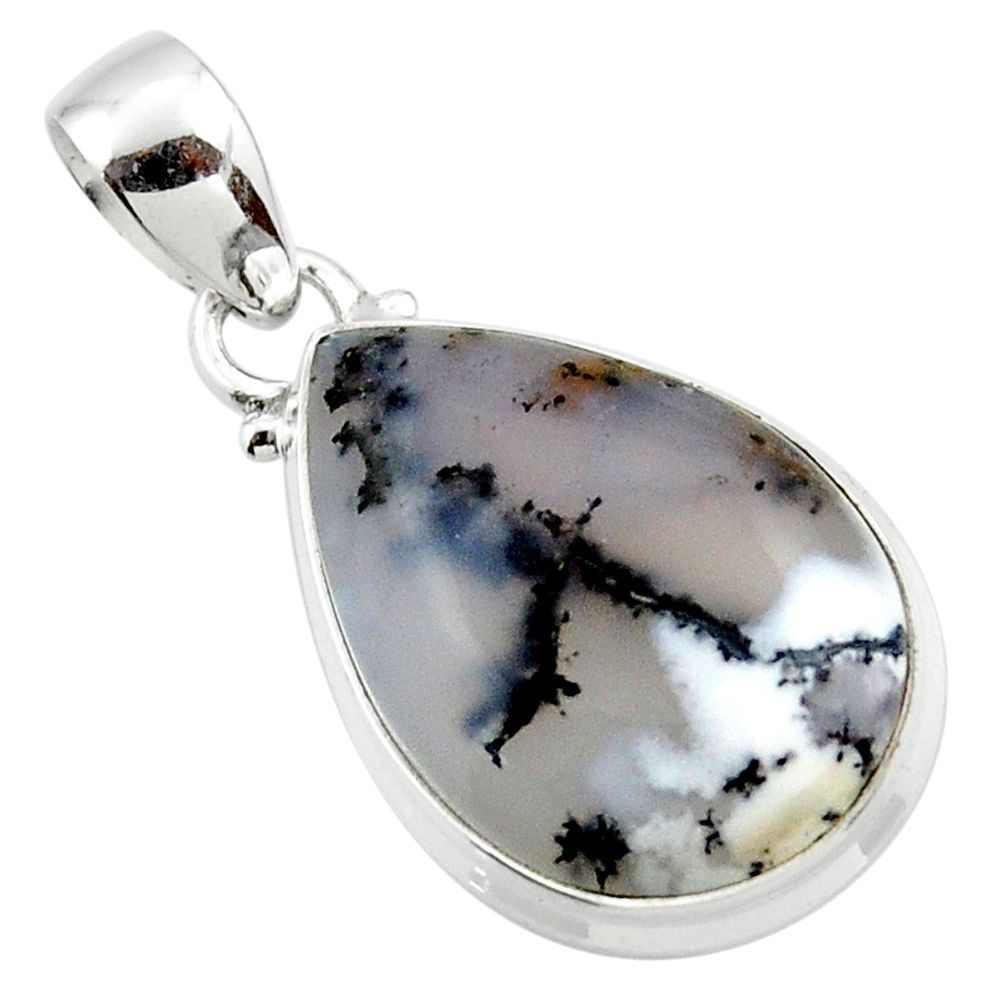 13.65cts natural white dendrite opal (merlinite) 925 silver pendant r46085