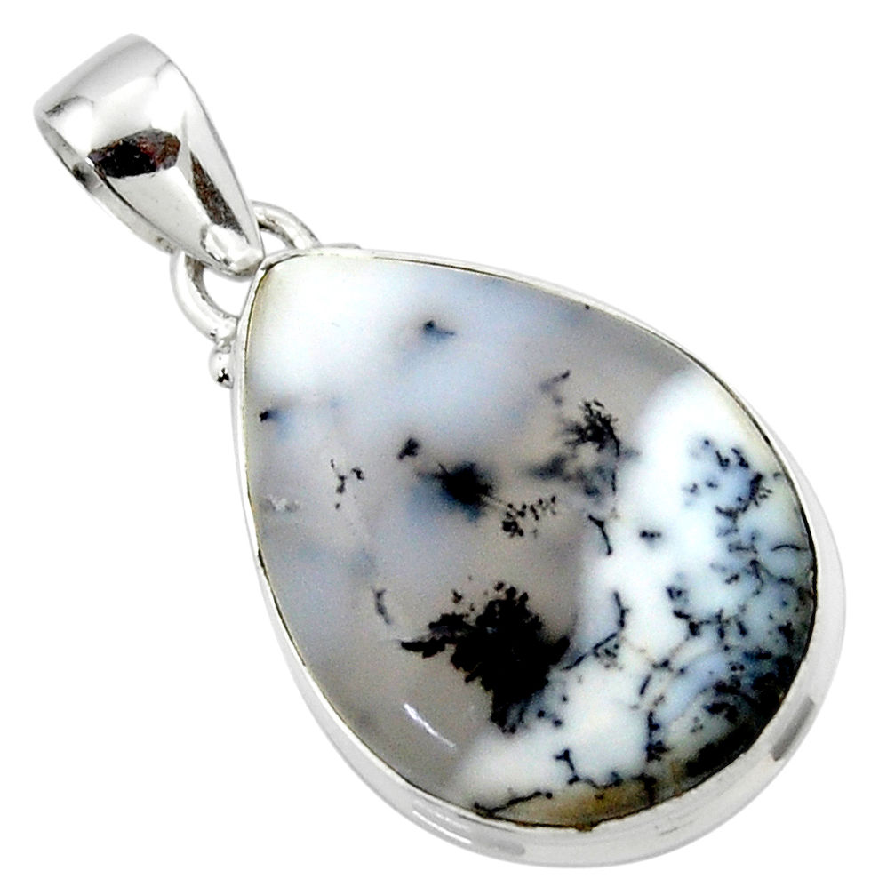 14.15cts natural white dendrite opal (merlinite) 925 silver pendant r46093