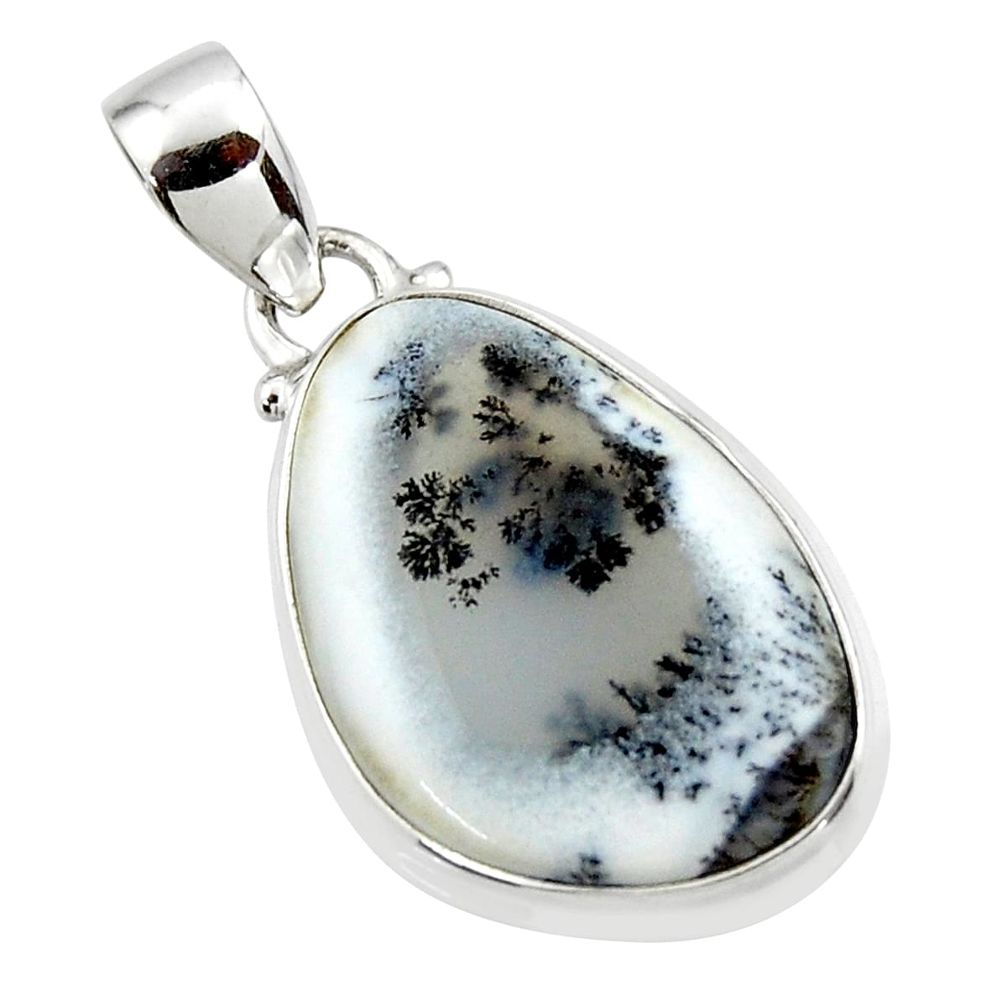 13.22cts natural white dendrite opal (merlinite) 925 silver pendant r46100