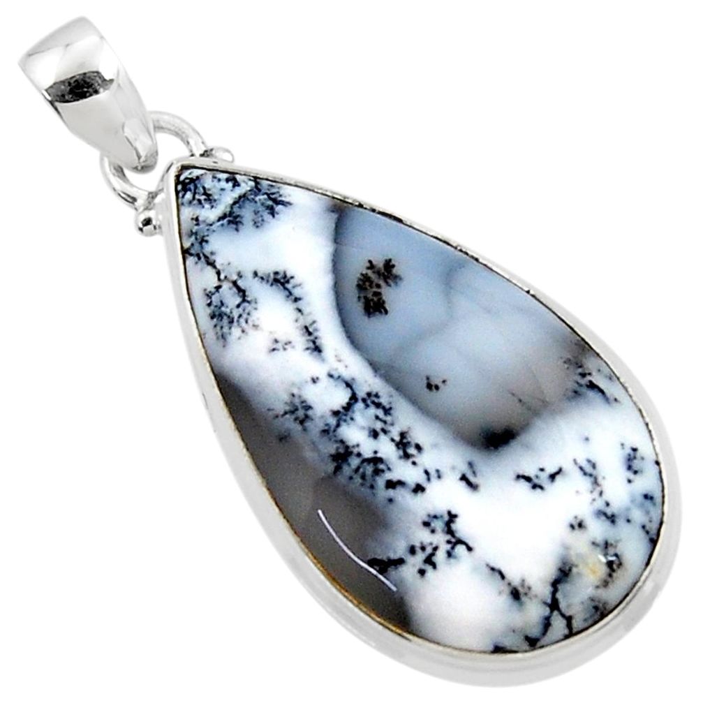 20.88cts natural white dendrite opal (merlinite) 925 silver pendant r50341