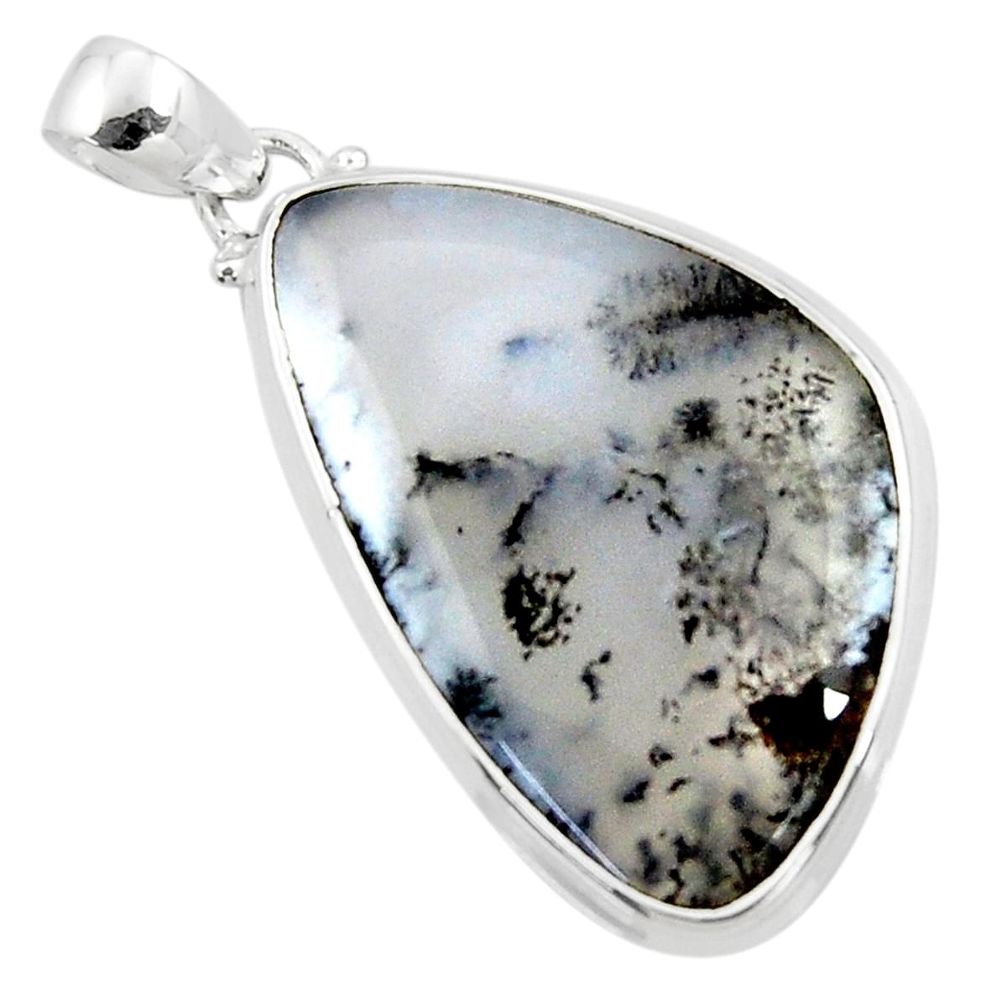 22.59cts natural white dendrite opal (merlinite) 925 silver pendant r50343